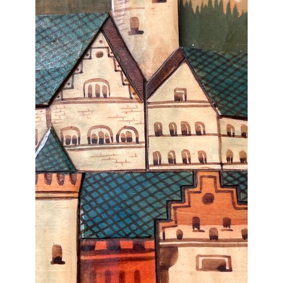Vintage Neuschwanstein Castle Mountain Landscape Wood 3D Carving Wall Hanging - Picture 6 of 9